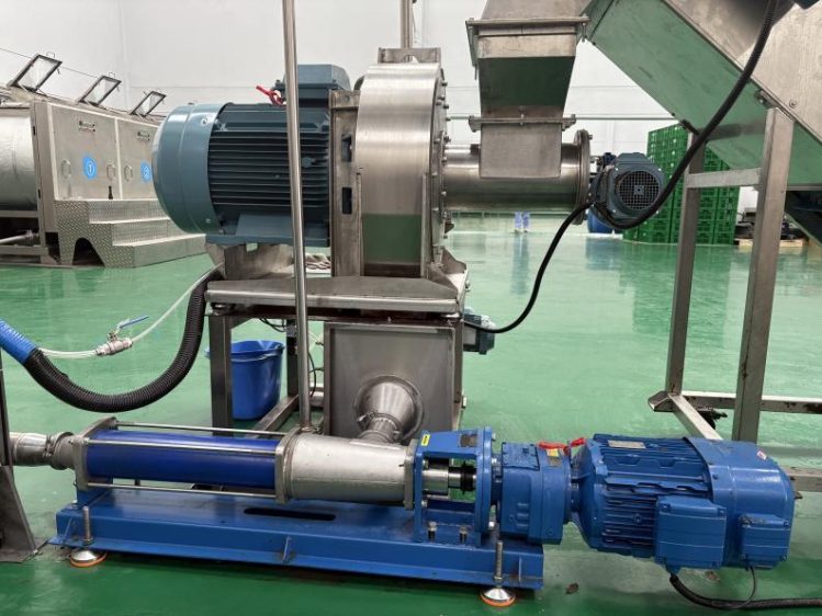 Positive-displacement transfer pump and motor used to move oil toward flexitank loading